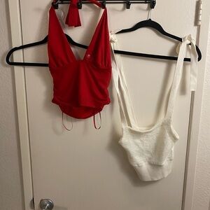 Red and White Halter Tops